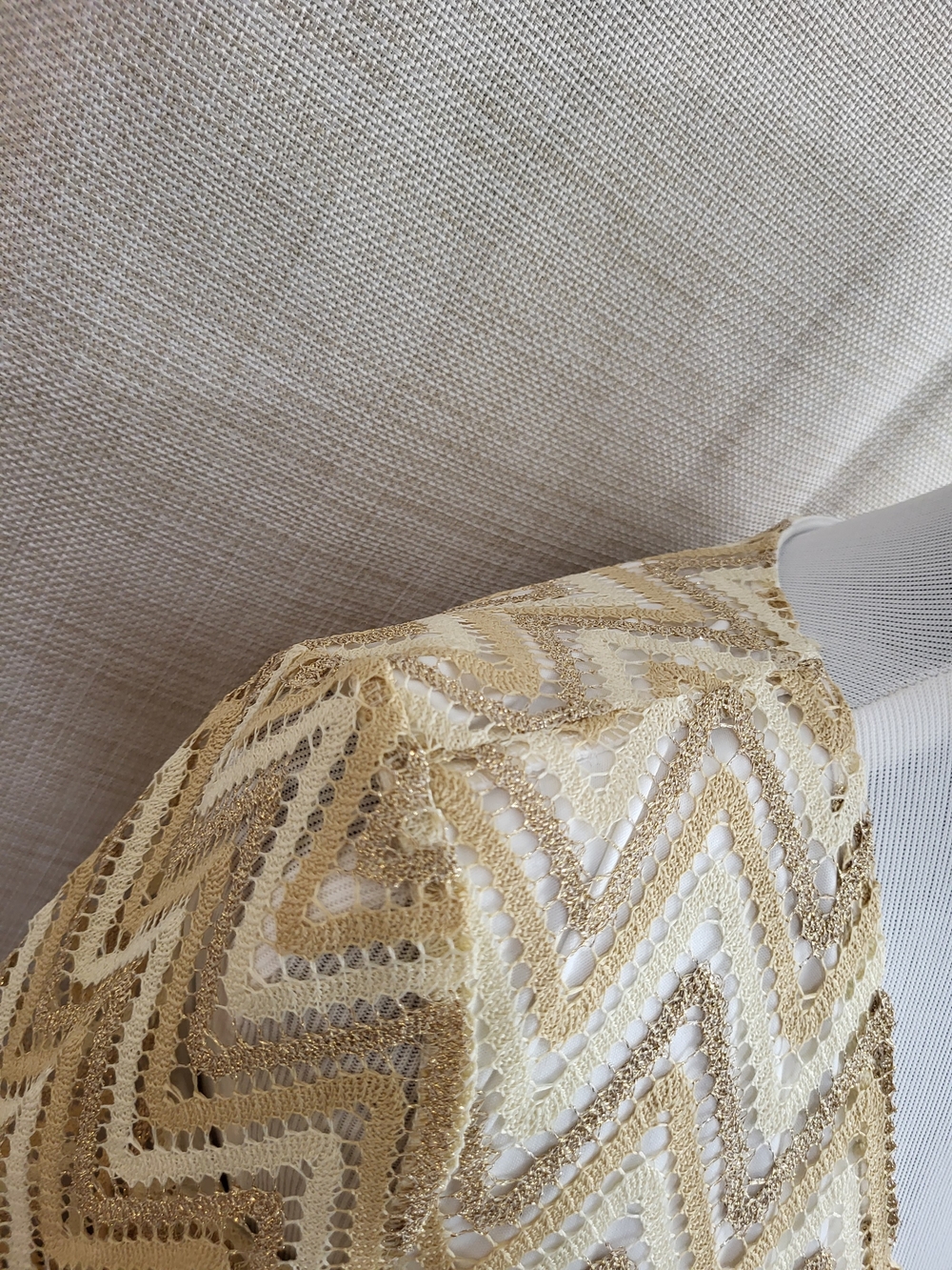LILLY PULITZER Gold Neutral Crochet Knit Chevron Sheath Dress Metallic Size XS - Picture 8 of 12
